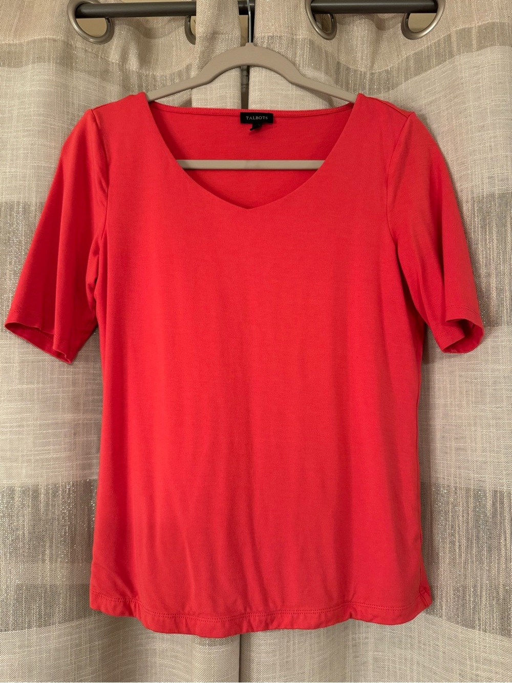 Talbots Women's Coral Red Color Double Lined V-Neck Short Sleeve Top